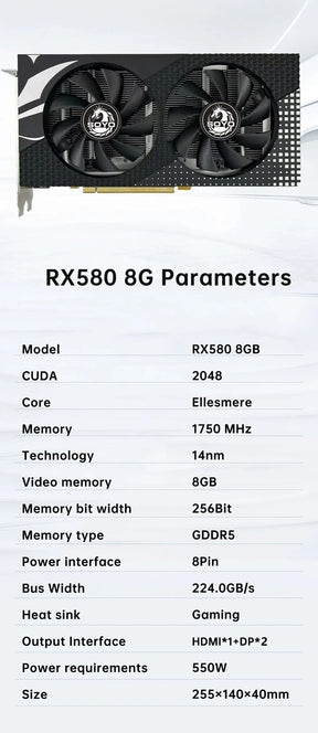 SOYO Original Radeon RX580 8G Placas Gráficas Memória GDDR5 Placa de Vídeo Ga