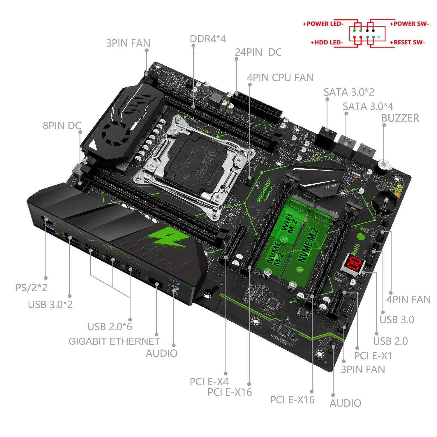 MACHINIST MR9A PRO X99 Motherboard Combo LGA 2011-3 E5 2680 V4 CPU Xeon Kit  DDR4 16GB *2pcs RAM 2133MHz Memory USB 3.0 NVME M.2